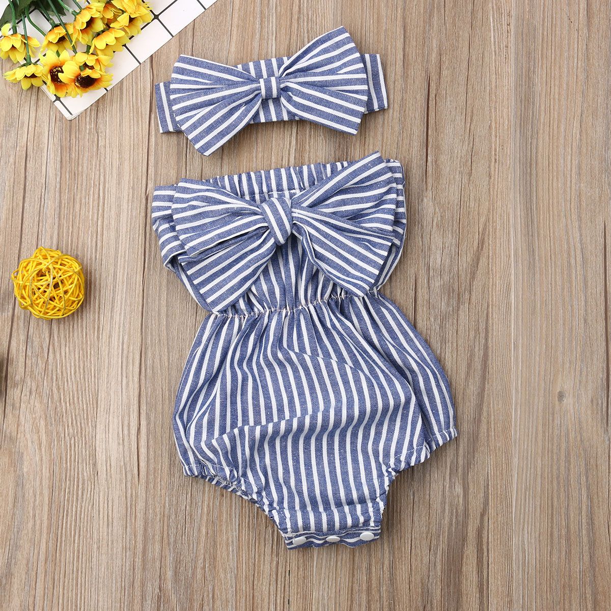 Newborn Kids Baby Girls Off Shoulder Striped Bodysuit With Big Bow Summer Babygrow Jumpsuit Outfits Wholesale