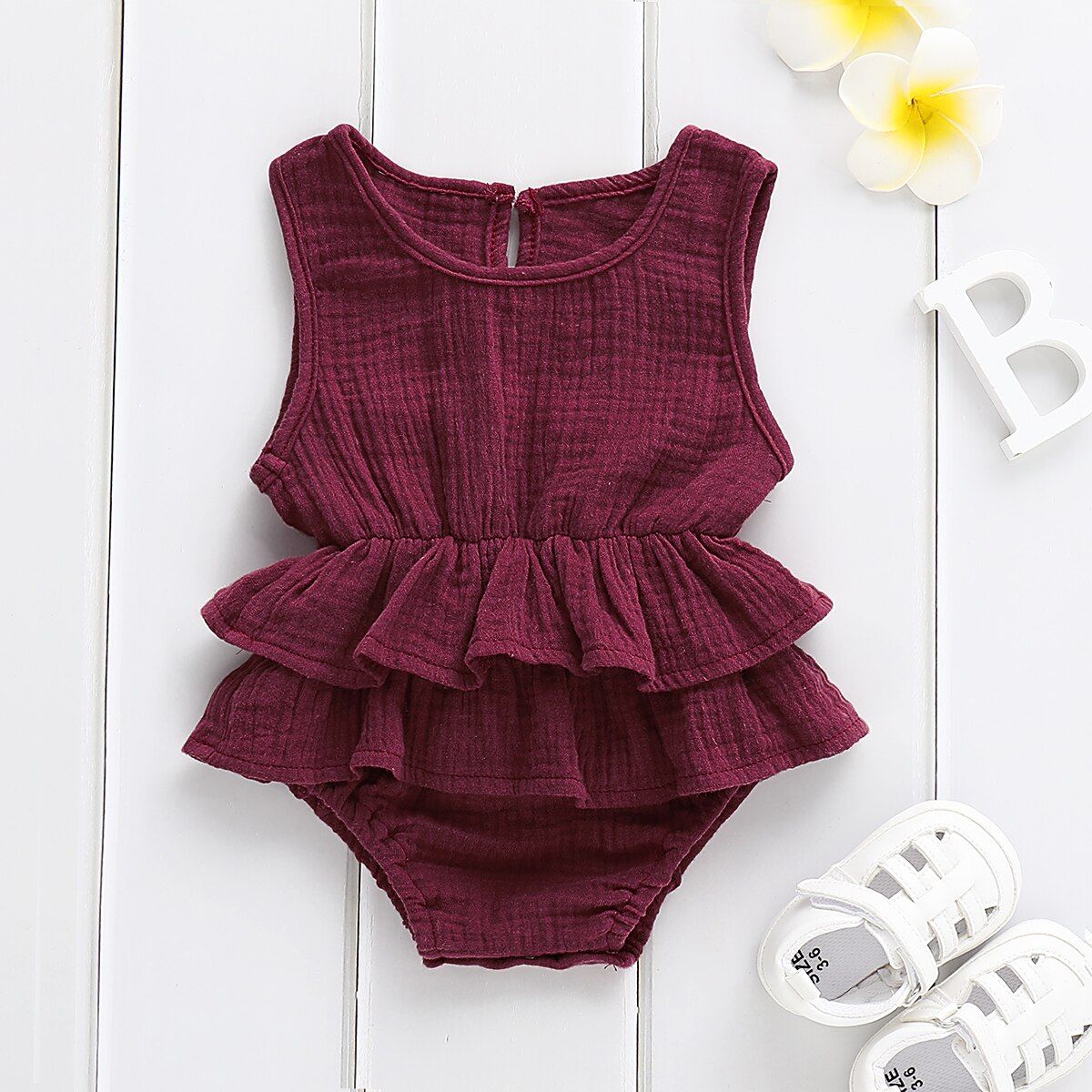Newborn Kid Baby Girl Clothes Sleeveless Romper Jumpsuit Tutu Skirt Solid Color Summer Cotton Girls 1PC Outfit 0-2Y