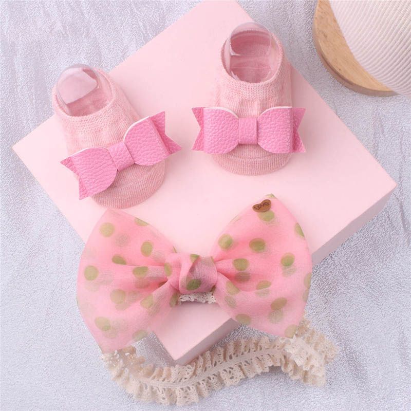 2 Pcs Baby Headband Socks Set Flower Bows Newborn Hair Bands Girls Hair Accessories