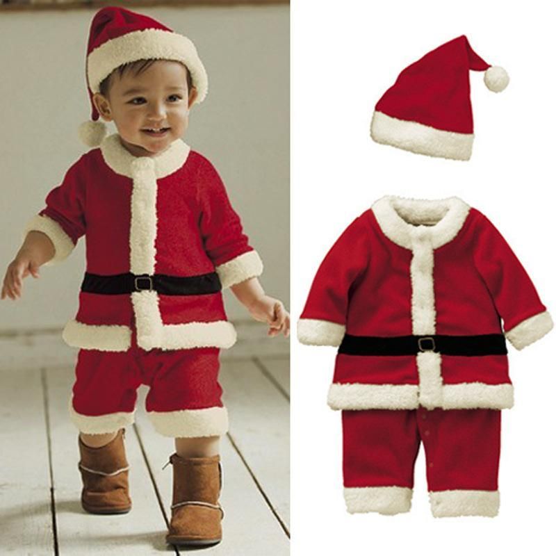New Children's Christmas Jumpsuit Santa Claus Styling Straps Hat Two-Piece Set