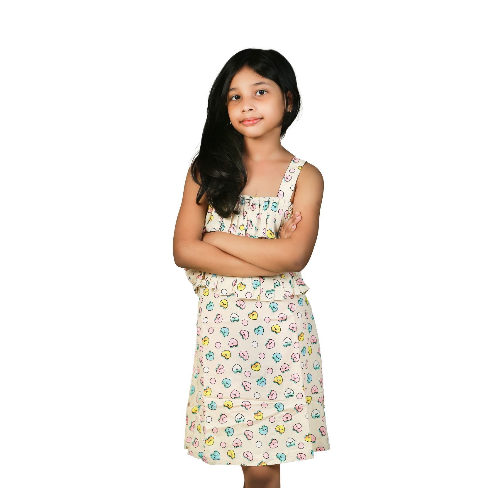 Girls Ruffle Summer Frock  Print Cream (GSF 634)
