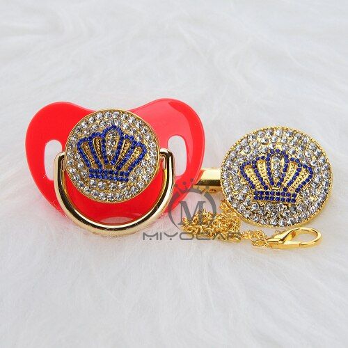 MIYOCAR Gold beautiful GOLD bling crown pacifier and pacifier clip set BPA free dummy bling unique design ABCB-8