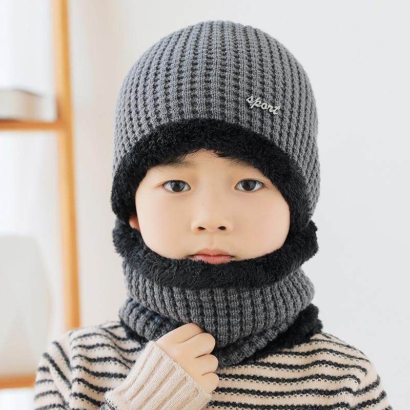 Panda Online 2PCS Kids Winter Warm Knitted Hat Set Children Cap Crochet Beanie with Circle Scarf Thicken Boys Girls