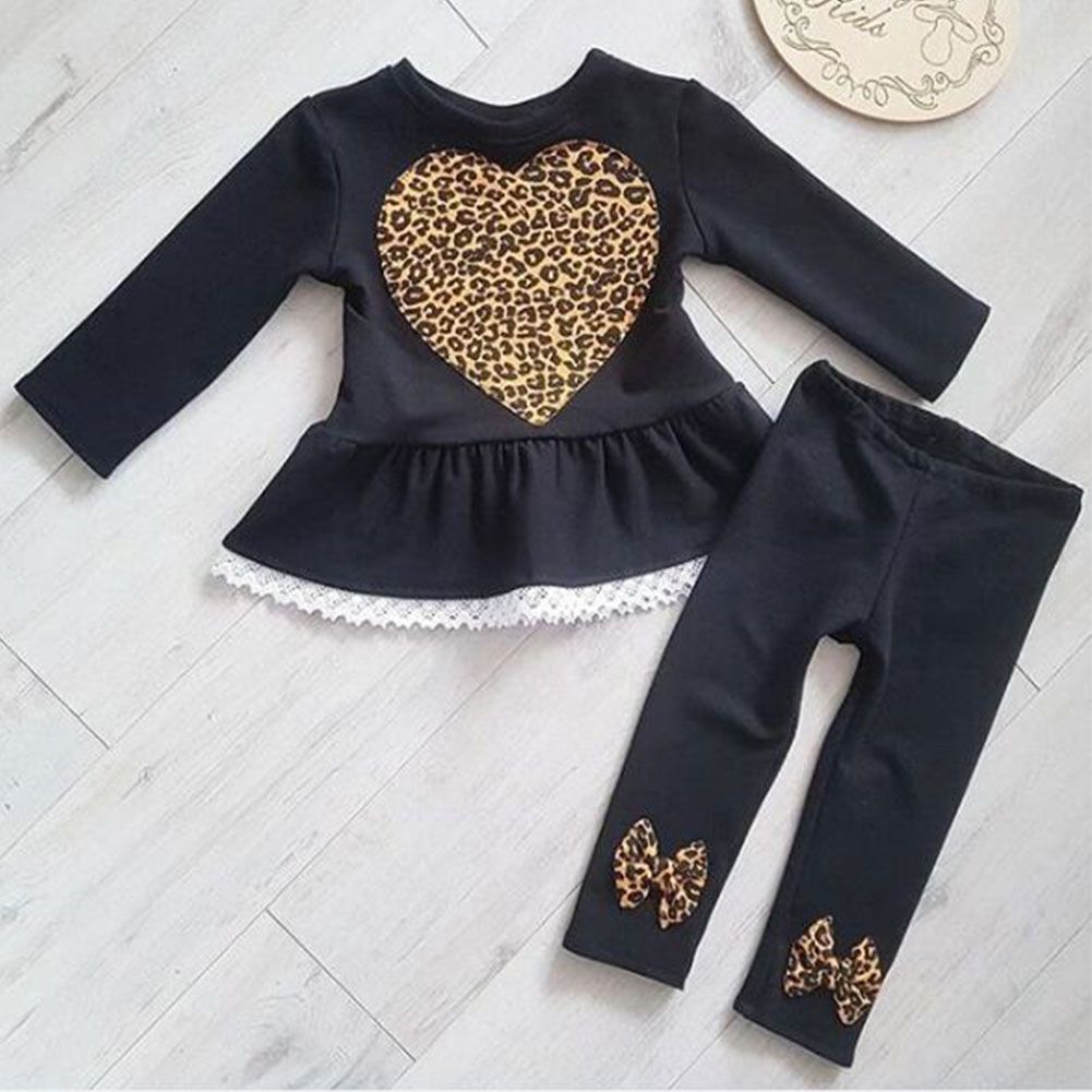 Toddler Girl Clothes Newborn Baby Girls Lace Long-sleeved Love Dress Top+ Bow Trousers Winter Clothes 2PCS