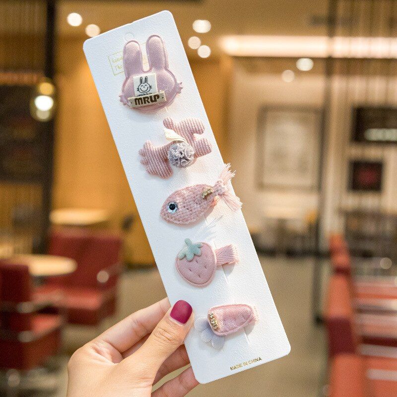 5 Pcs/Set Baby Hair Clips Cartoon Bunny Kids Hairpins Flower Bows Crown Children Barrettes Clips Hair Accessories