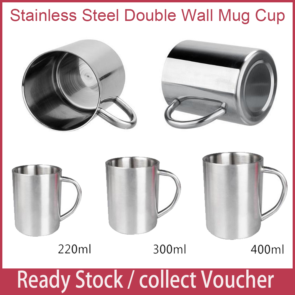 【BestGO】220ml/300ml/400ml Stainless Steel Double Wall Mug Cup Portable Travel Coffee Tea Cups