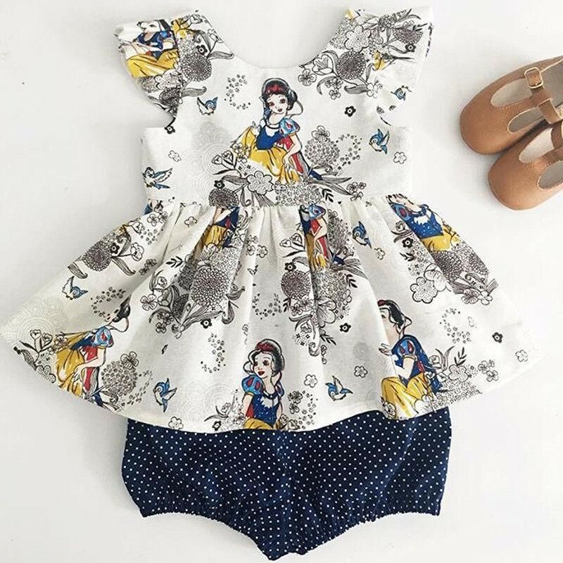 Newborn Infant Baby Girls Cartoon Clothes Set Princess Ruffle T shirt+Shorts Polka Dot Briefs 2pcs Summer Anime Clothes