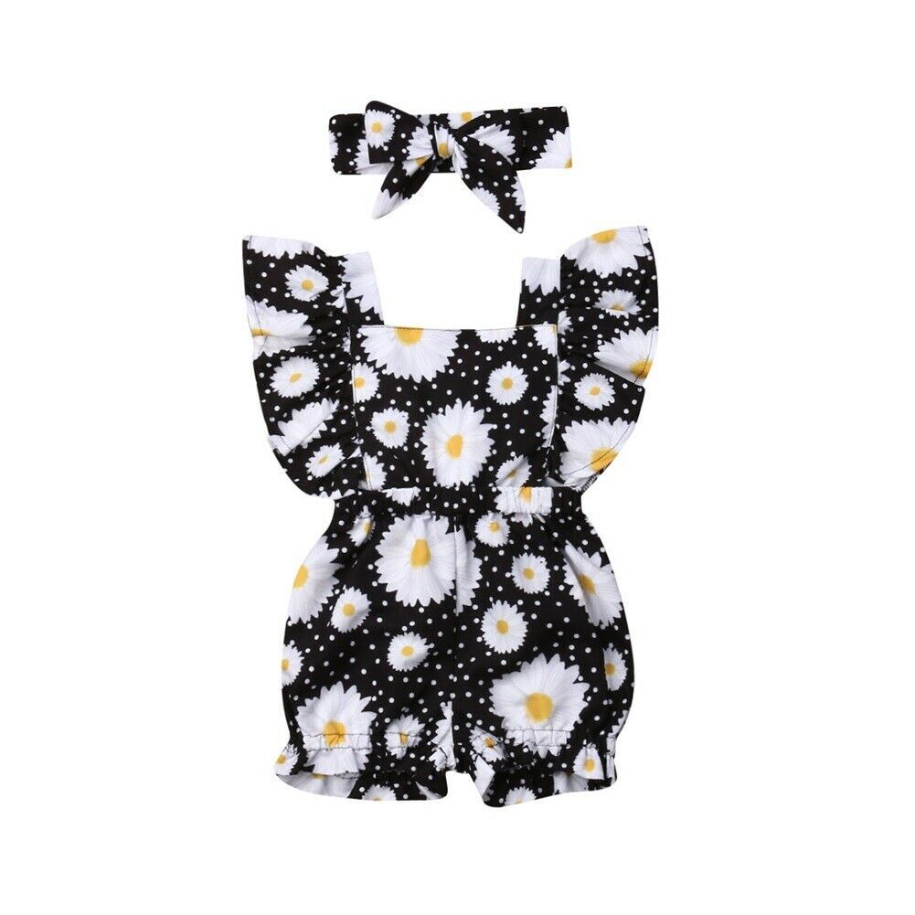 2019 Baby Summer Clothing Newborn Infant Baby Girl Romper Ruffled Sleeveless Jumpsuit Playsuit + Headband 2Pcs Clothes Outfit