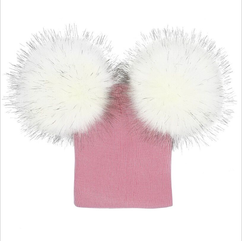New Kids Baby Child Warm Winter Knitted Beanie Fur Pom Hat Crochet Ski Cap