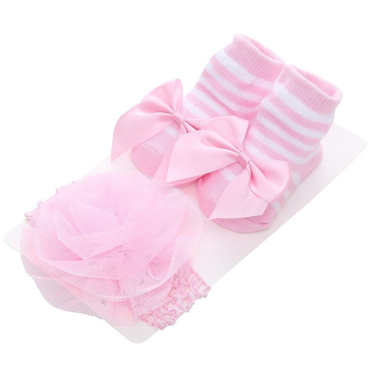 cute infant baby girl socks with headband newborn kids one pair bowknow socks