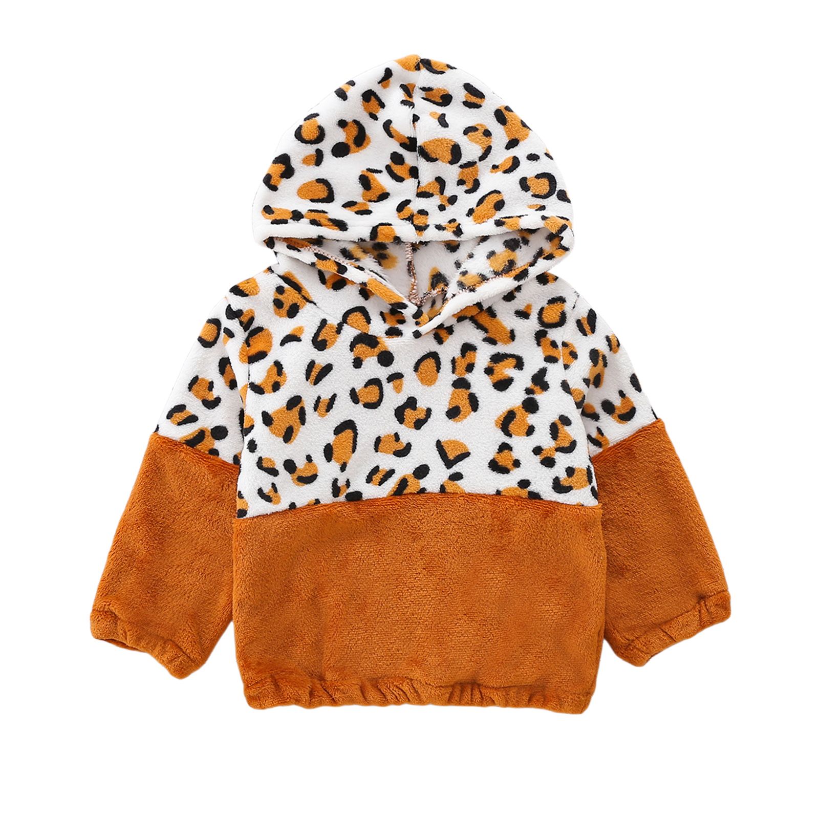 Kid Plush Shirt, Long Sleeve Hooded Leopard Fall Loose Tops Girl Velvet Warm Blouse