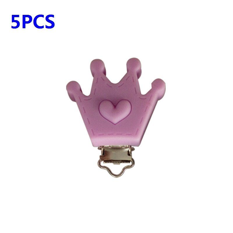 Lemon Comeon 5PC/10PC Crown love Shaped Baby Teether Clips Teething Chain Holders DIY Silicone Beads Dummy Clip For Baby Teether