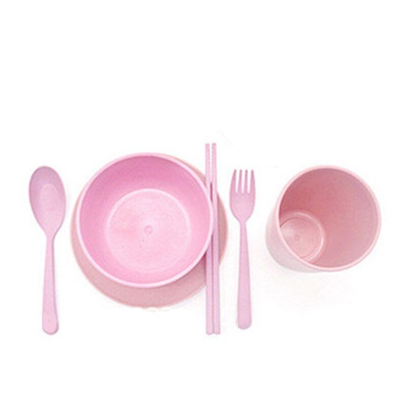 6Pcs/set Baby Feeding Dishes Wheat Straw Eco-friendly Dinnerware With Bowl Cup Plate Kids Spoon Fork Chopstick Tableware MBG0553