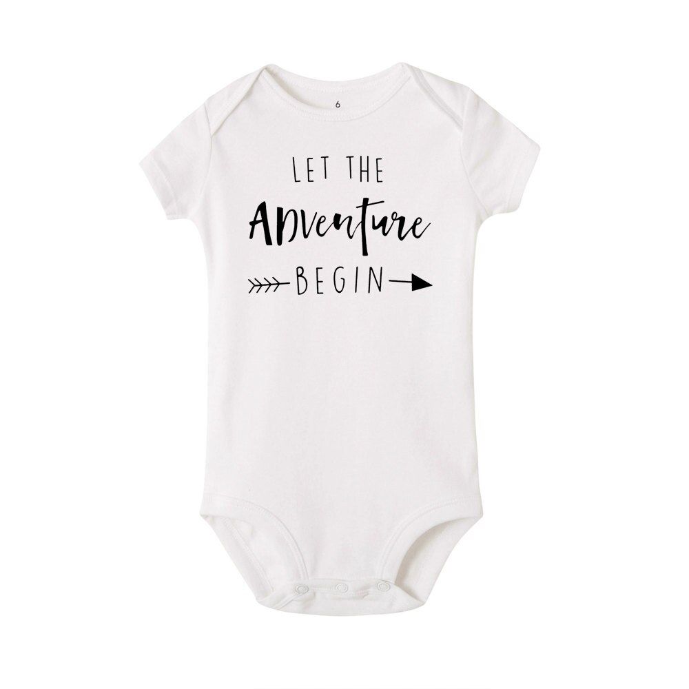 2020 Newborn Baby Clothes Short Sleeve Girl Boy Clothing Let The Adventure Begin Design Rompers Costumes White  Onesie