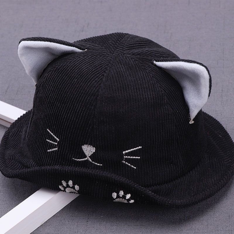 Autumn Winter Baby Girls Boys Bucket Sun Hat Cute Children Outdoor Beanies Kids Corduroy Cotton Cat Ear Hats Thick Warm Caps