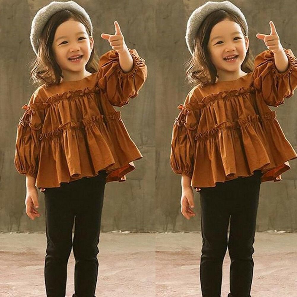 1-6Y Girls Pleated Ruffles T Shirt +Skinny Leggings Set Kids Outfits