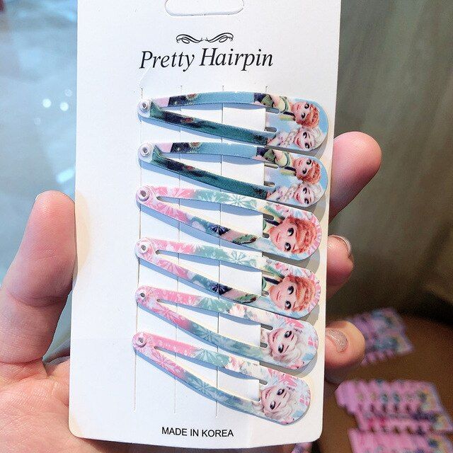 6PCS Wholesale Mix Cartoon Elsa Anna Princess Icon Hair Pins Lovely Good Quality Hair Clips Metal Head Wear Girls BB Party Gifts