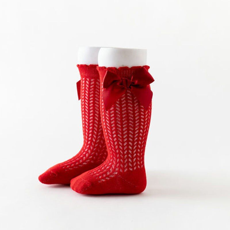 Bows Baby Socks Summer Mesh Breathable Newborn Knee High Socks Solid Color Soft Cotton Infant Toddler Long Socks