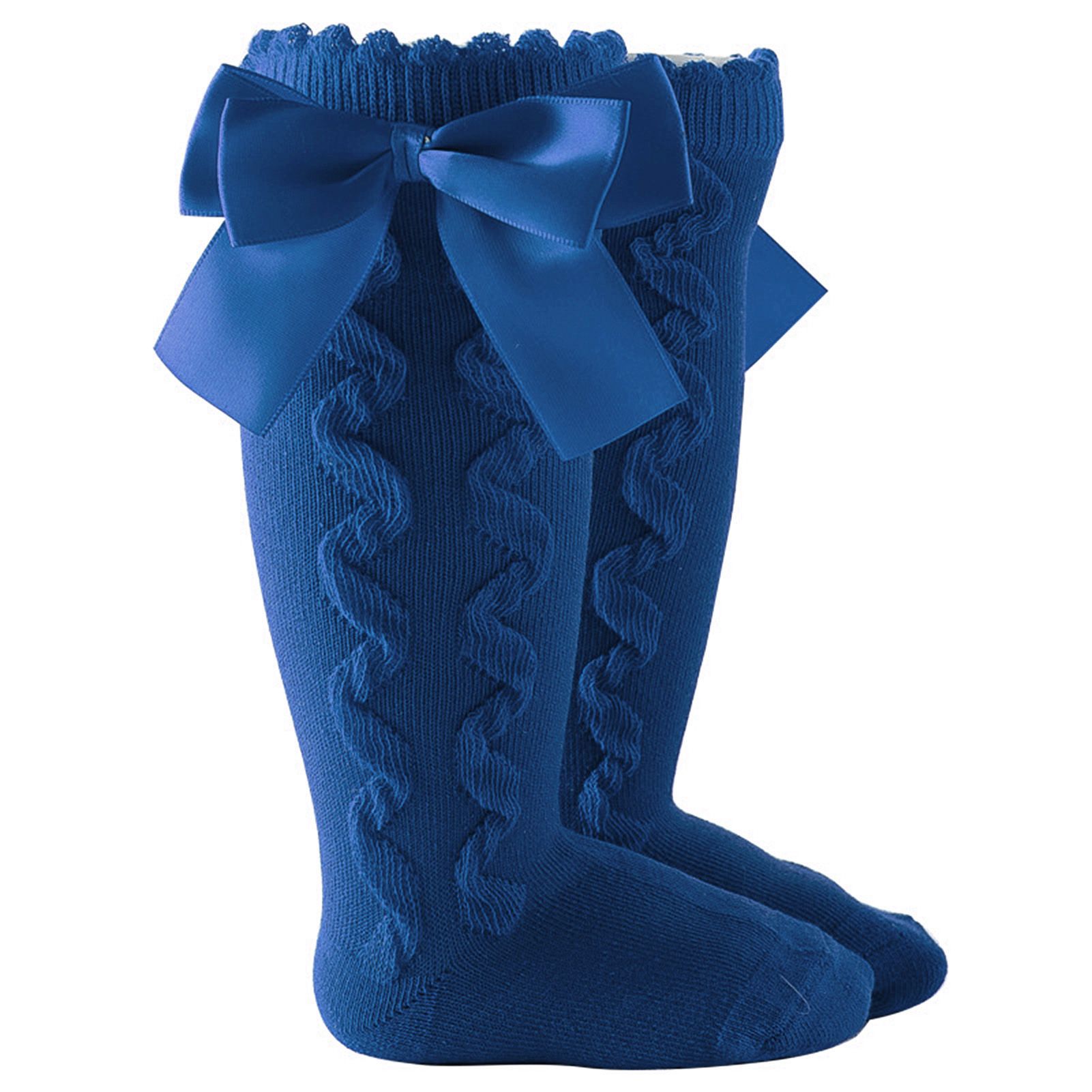 1 Pair Baby Girls Socks Double-layer Bow Twist Pattern Autumn Middle Tube Stretchy Lightweight Floor Socks for Home