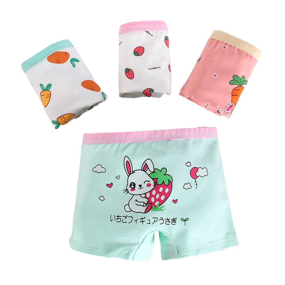 GC 4 Pcs Girls Underpants Kids Briefs Pure Cotton Cartoon Printing Breathable Soft Boxer Shorts Underwear color