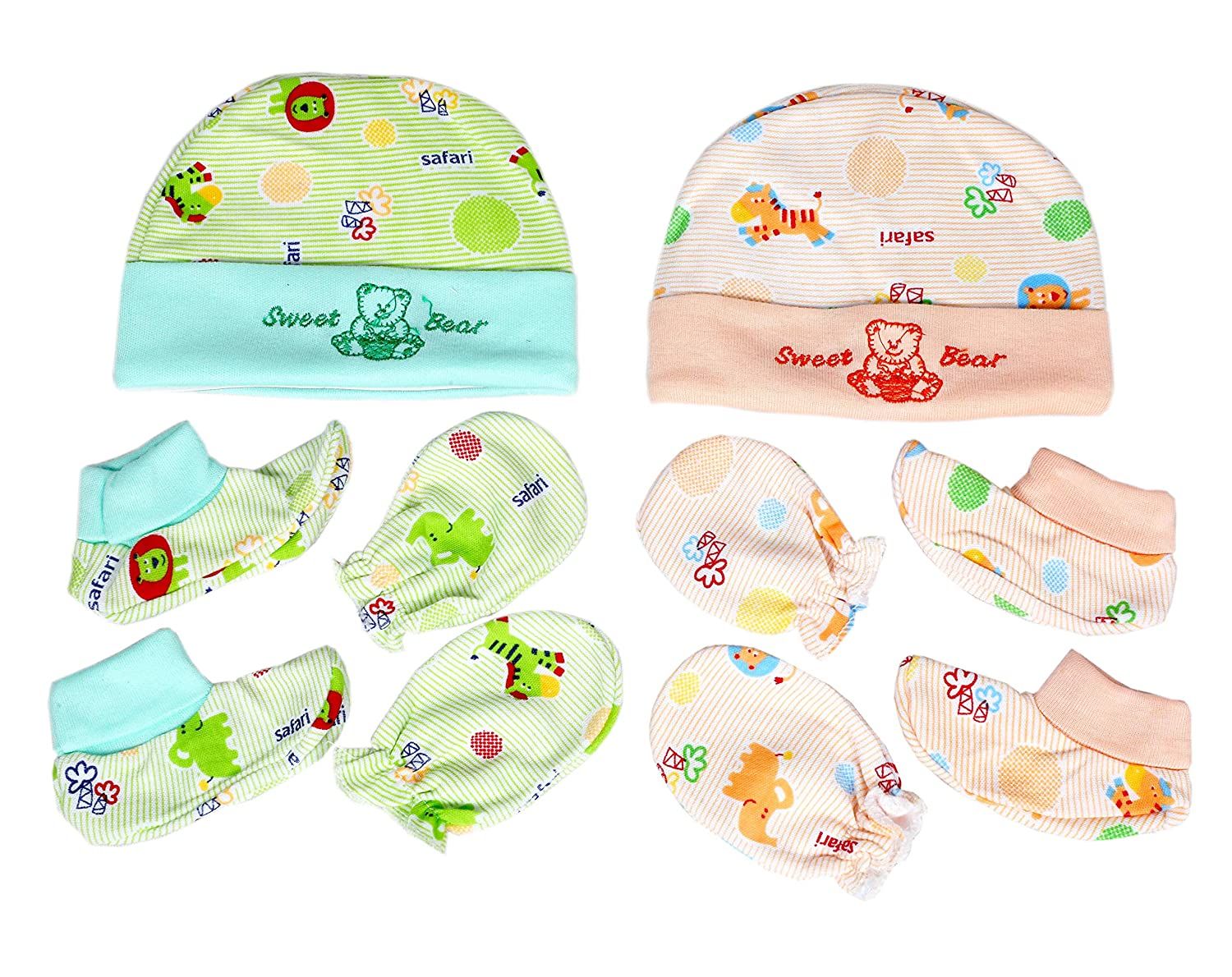 (Pack of 5) Baby's Soft Cotton Mitten Cap, Gloves and Booty Set for Toddler/Infant/ Newborn (0-6m) - Random Color