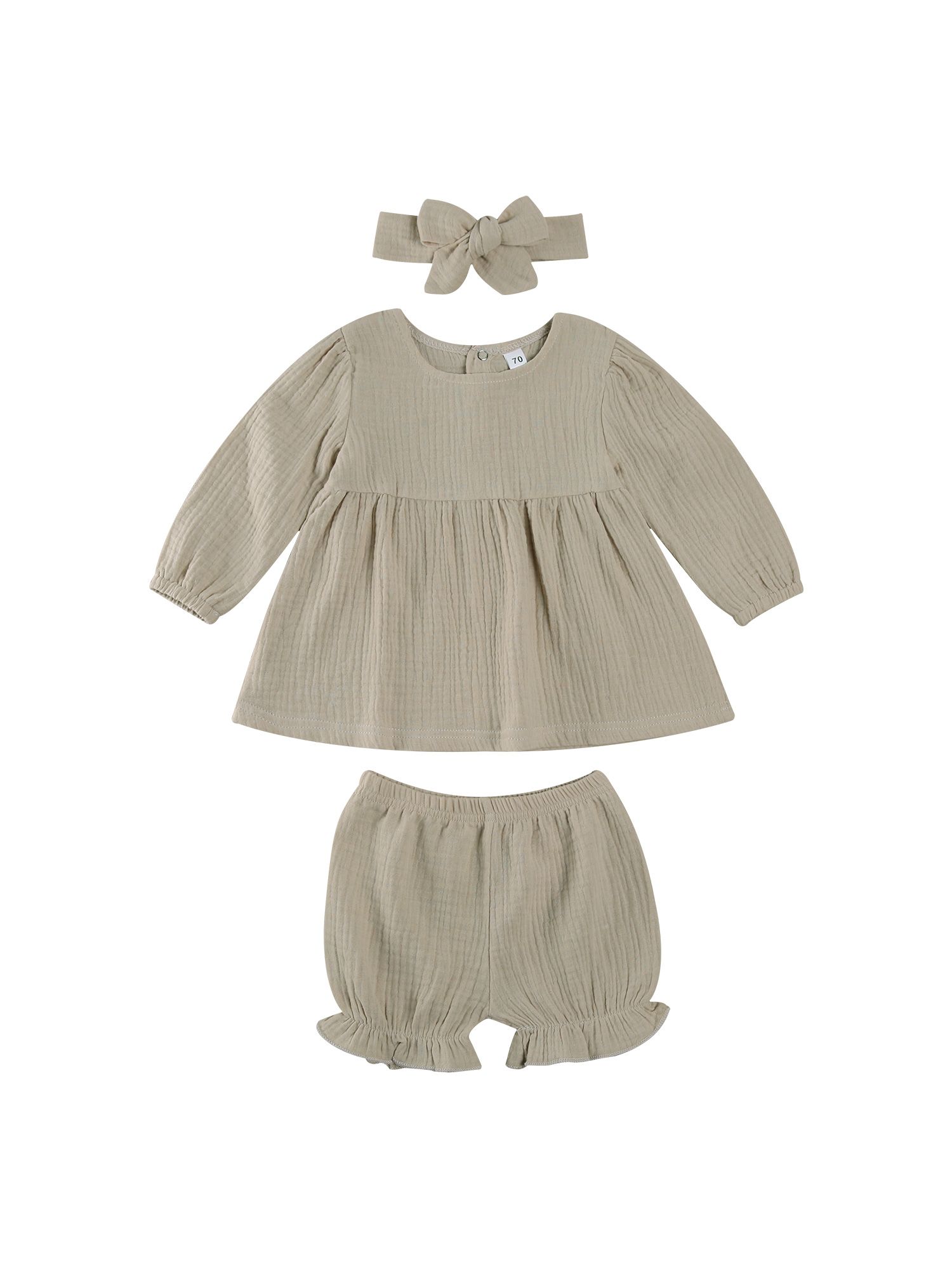 3Pcs Baby Girl Fall Outfits, Long Sleeve Loose Ruffle Top + Bloomers + Headband Set