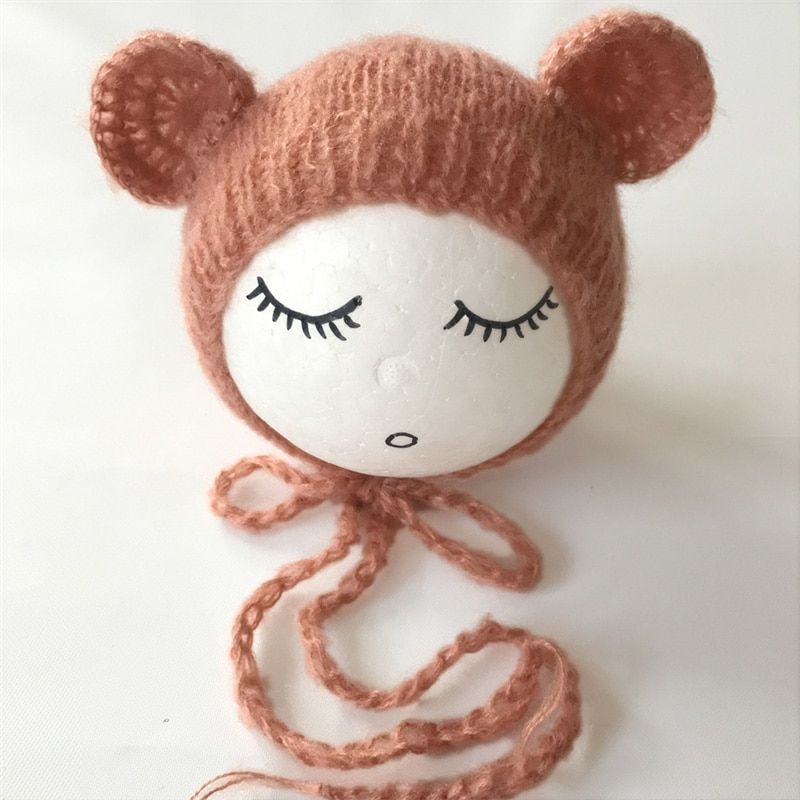 Newborn Mohair Ear Bear Hat Bonnet Baby Infant  Photography Props Cap Gorro Bebe Handmade Knitted Hats Photo Accessories
