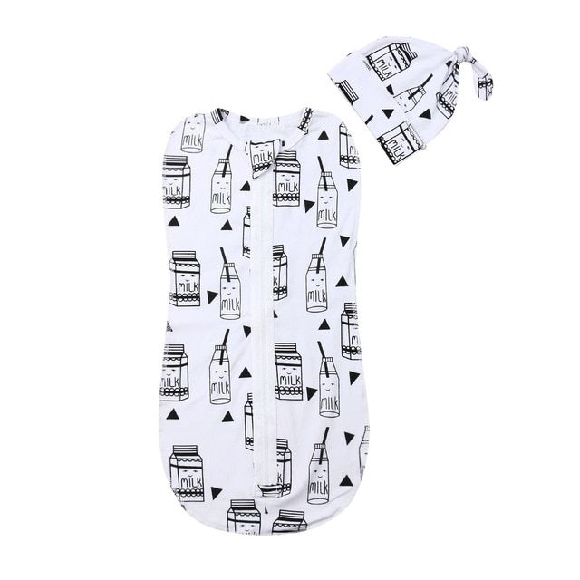 2020 Newborn Baby Sleeping Wear Clothing 0-6M Infant Kids Baby Girls Boys Zipper Sleeping Bags+Hats 2pcs Cartoon Cotton Blanket