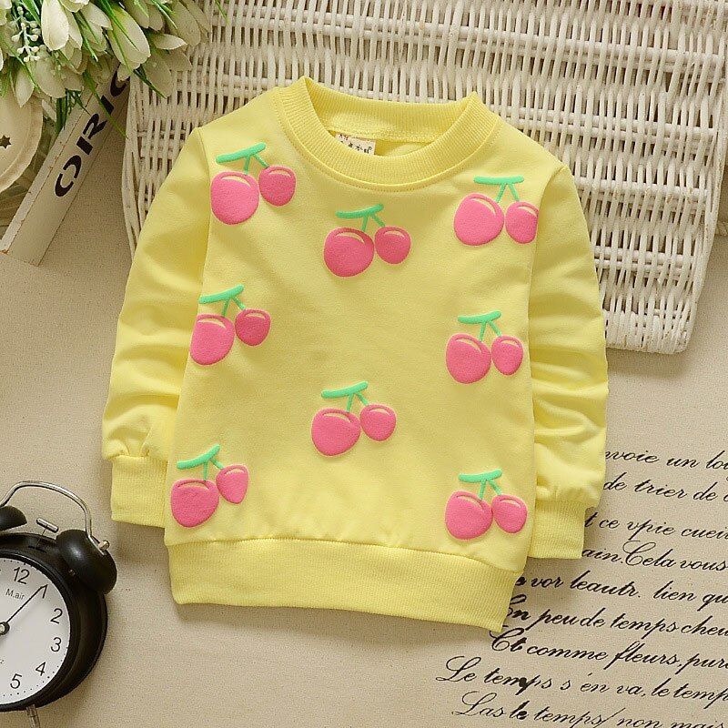 inlovill New Baby Girls Clothing Cherry Blossoms Girls Long Sleeve T Shirt Children's Clothing Casual Sport Tops Tee Shirt