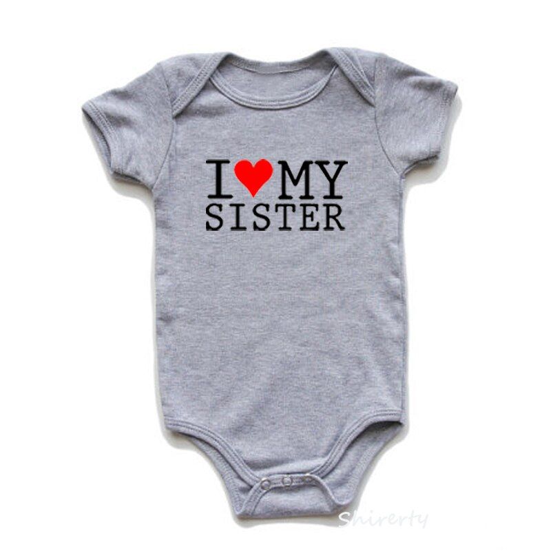 Twin Clothes I Love My Sister Brother Newborn Short Sleeve Cotton Twin Clothing for Baby Boys and Girls Summer Clothes