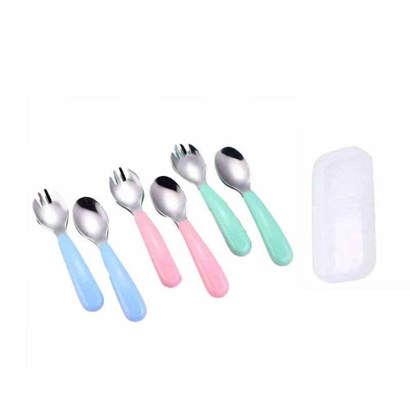 6PCS Stainless Steel Tableware Set Children's Spoon Fork Baby Spoon Baby Eating Training Spoon Fork Tableware
