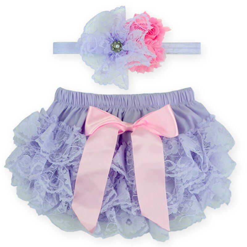 2019 Lace Newborn Ruffled Baby Bloomers Diaper Cover Headband Set,Newborn Ruffled Panties Baby Girls,Flower Infant Baby Shorts