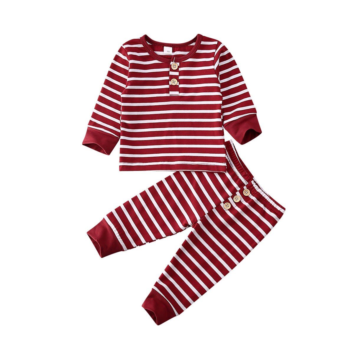 2020 Baby Spring Autumn Clothing Newborn Baby Boy Girl Long Sleeve Stripe Button Tee Tops Pullover T-Shirt Pants Trousers Outfit