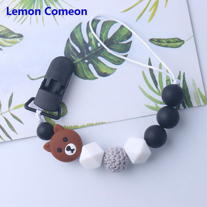 Silicone Teether Pacifier Chain Clip Mini Bear Silicone Bead BPA Free Crochet Beads Pacifier Toy Dummy Chain Newborn Gift