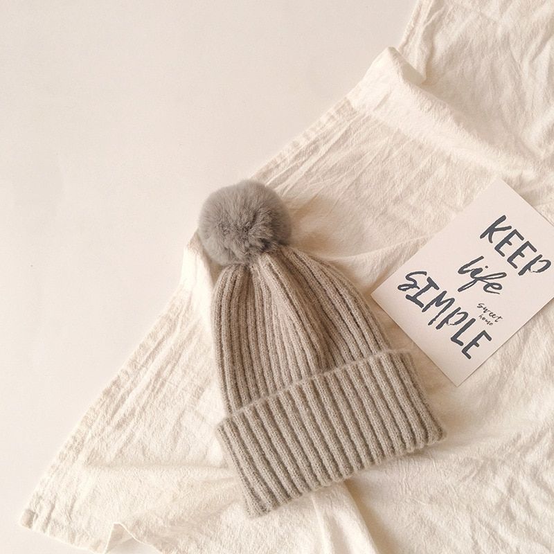 I Love Daddy&Mummy Cute Pompom Children Hat Colorful Hairball Elastic Kids Baby Girl Boy Autumn Winter Beanie Hat Solid Color Knitted Beanies Cap