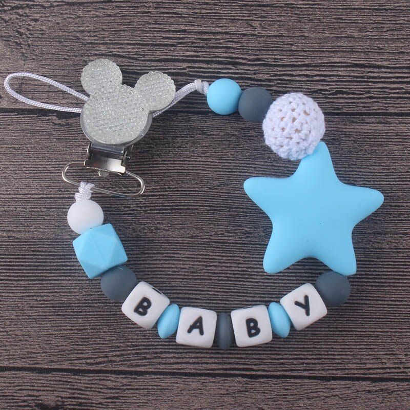 XCQGH Personalised Name Silicone Baby Pacifier Clips Chain Nipple Pacifier Chain with Mouse Holder for Baby, Baby Shower Gift