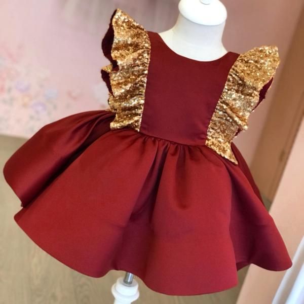 New products toddler baby girl party pettiskirt dress princess ruffled sleeves sequins skirt beauty pageant wedding retro bow dress