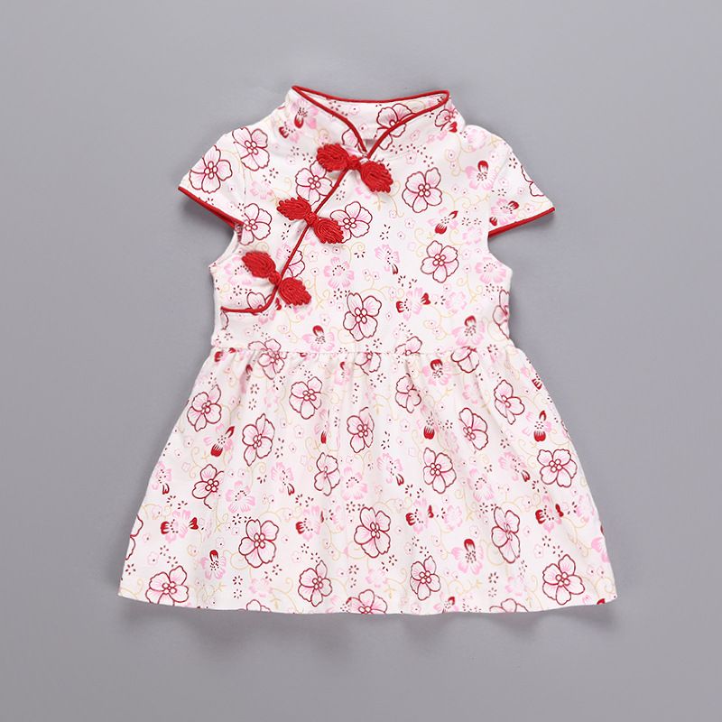 Fashion New Floral Spring Summer Girls Folk Style Dress Cheongsam Retro Temperament Chinese Oriental Kids Child Dresses