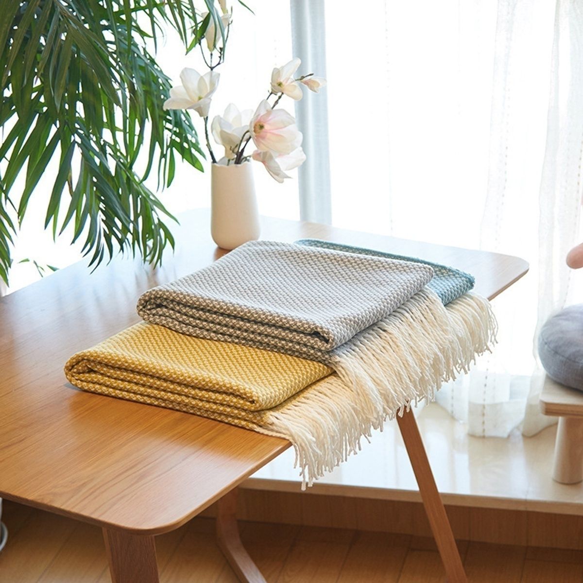 130X200CM 3Colors  Acrylic Throw Blanket Tassels Sofa Couch Cozy Nap Travel