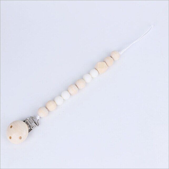 Focusnorm Cute 1pc Dummy Clip Pacifier Chain Baby Soother Wood Crochet Wooden Toy Non-toxic