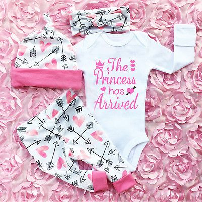 Newest Hot Sell 4PCS Newborn Infant Cute Confortable Soft Baby Girls Clothes Playsuit Pants Bodysuit Outfit Set