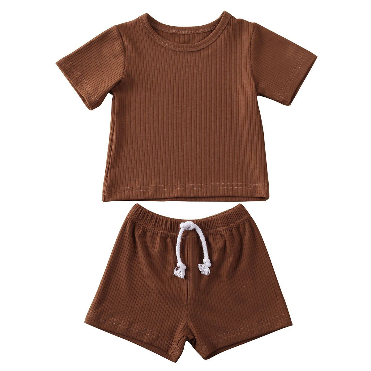 2020 Baby Summer Clothing 2PCS Toddler Kids Baby Girls Ribbed Solid Outfits Short Sleeve T-Shirt Casual Tops+Shorts Pants