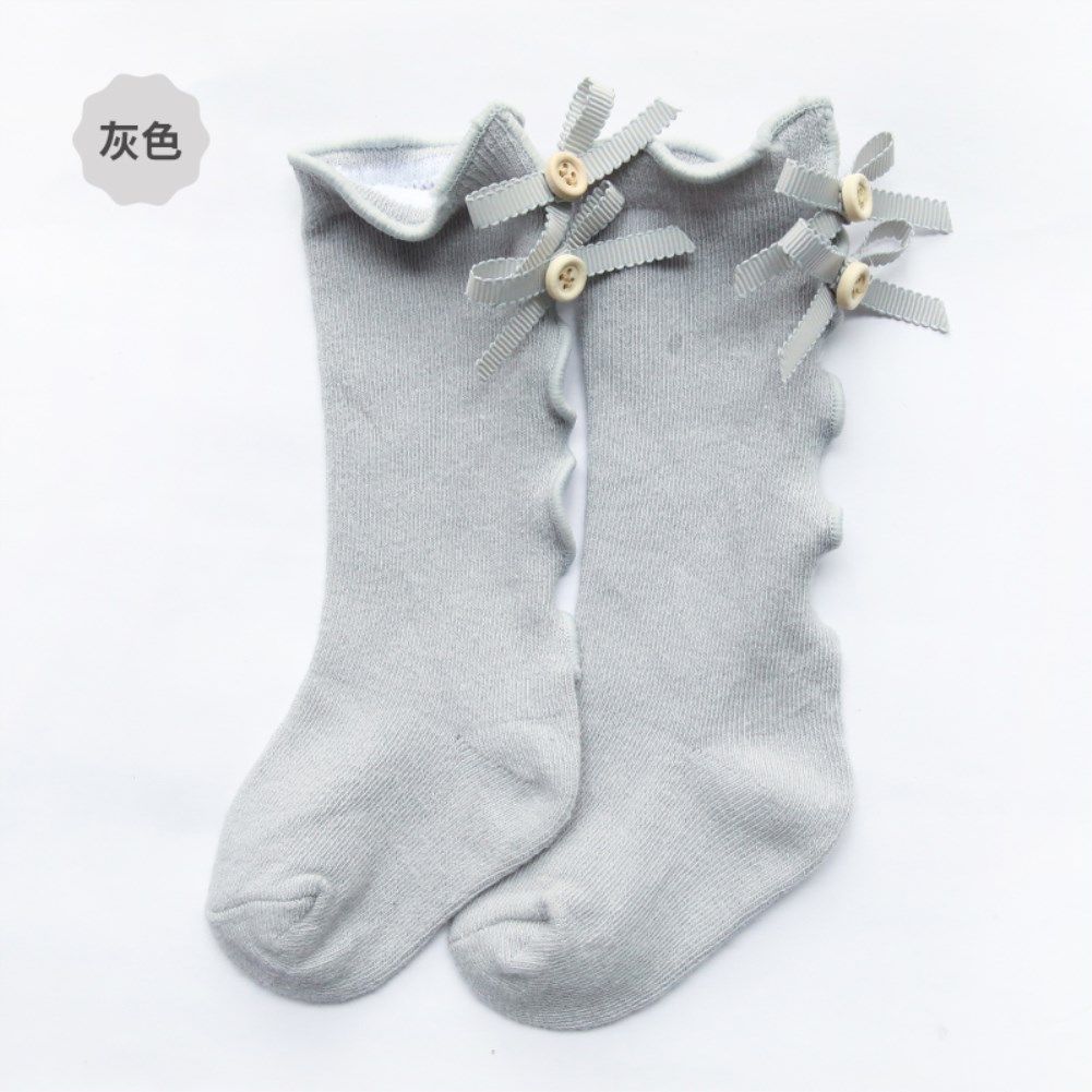 Baby Fashion Stockings Ruffled Bowknot Suffix Button Solid Color Comfortable Socks