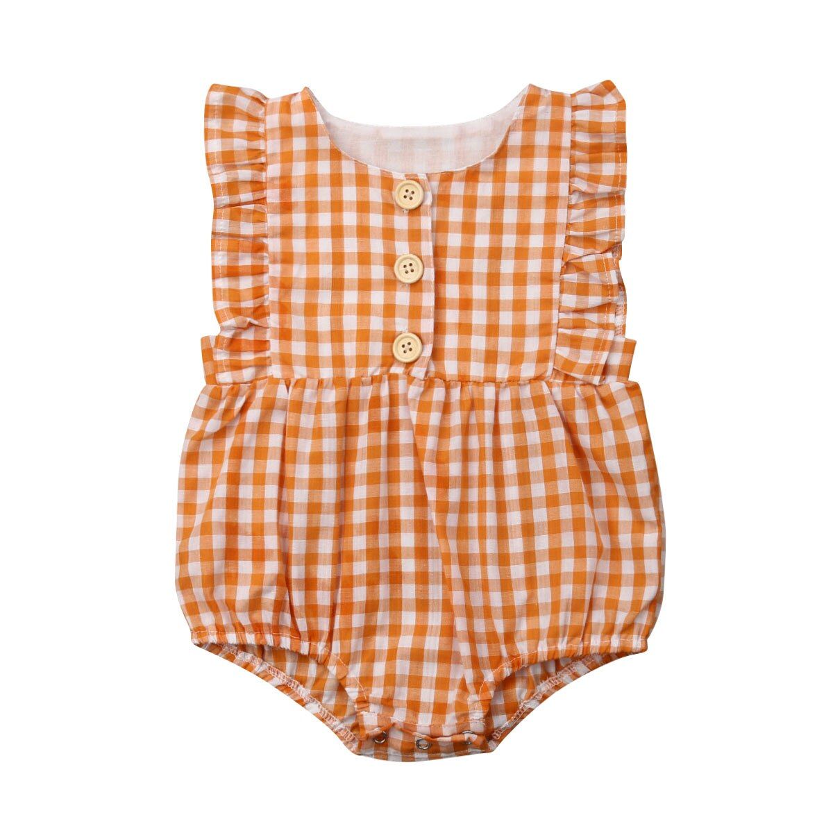 Newborn Infant Baby Girl Boy Ruffle Plaid Sleeveless Checked Jumpsuit Bodysuit Outfit Sunsuit Clothes 0-24M