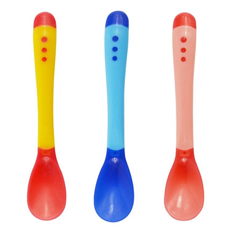 3pcs Baby Spoons Safety Temperature Sensing Feeding Spoons Infant Learning Spoons for 4M-3Y baby