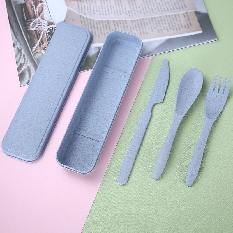 2020 New Children's Wheat Fiber spoon/fork set Students Travel Portable Kids Spoon Set Health and Environmental Protection Set