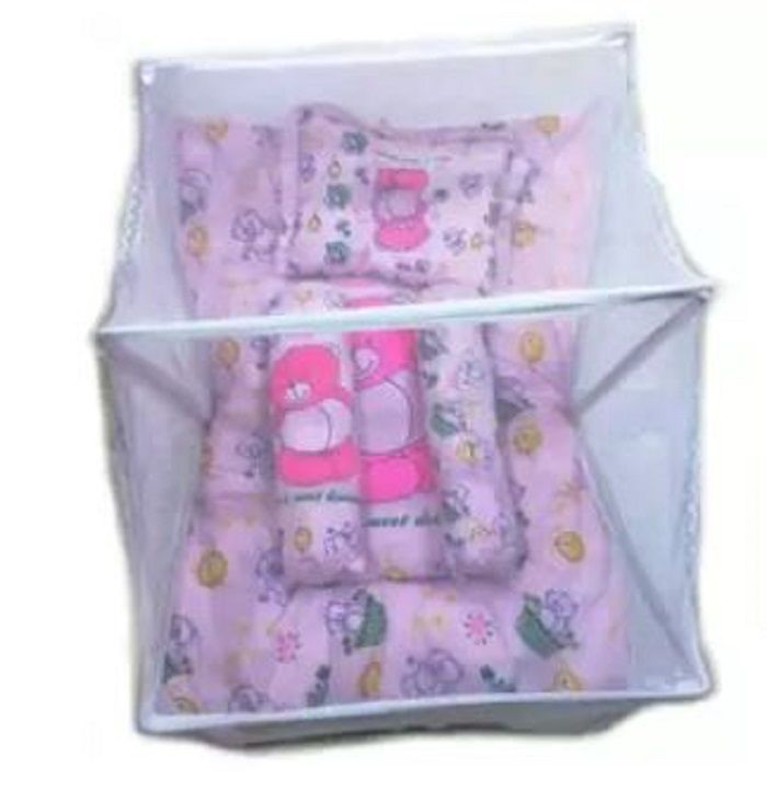 Famous Baby Bed with Mosquito Net and Pillow - Multi-Color