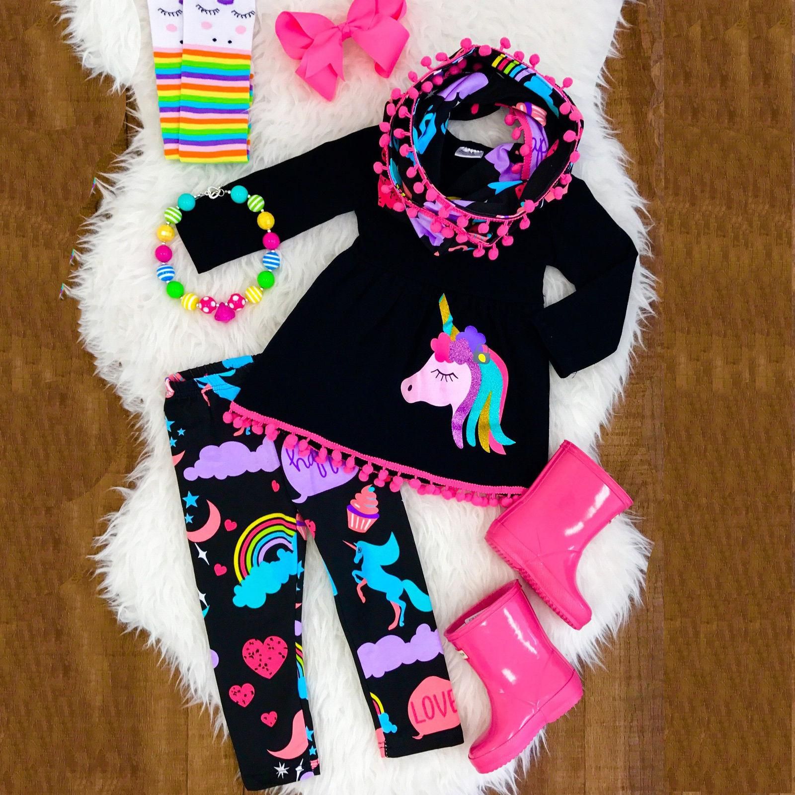 2-7Y Baby Cartoon Clothes Set Long Sleeve Mini Dress+Long Printed Pants