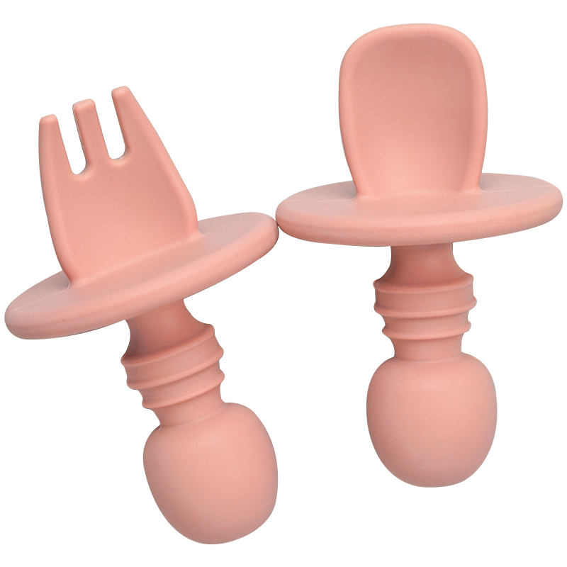 Baby Feeding Spoon Fork Set  Soft Silicone Feeding  Flatware Set Safe Training Spoon For Baby Girls Boys