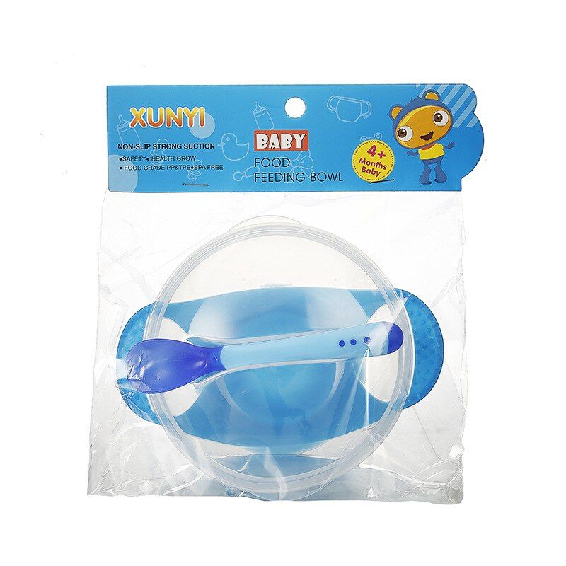 Baby bowl set training bowl induction temperature spoon set with lid learning bowl with suction cup children training  tableware